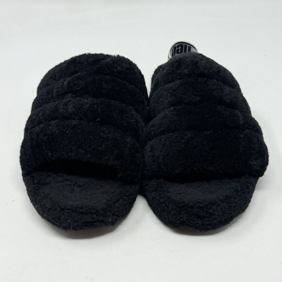 UGG Fluff Yeah Shearling Slingback Slippers Kids Girls 5 Black Red Open Toe - Picture 5 of 14